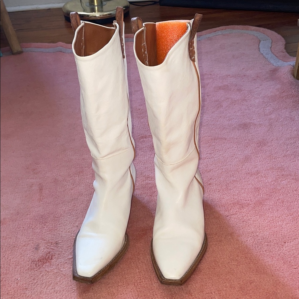 Elegant White Leather Women's Boots